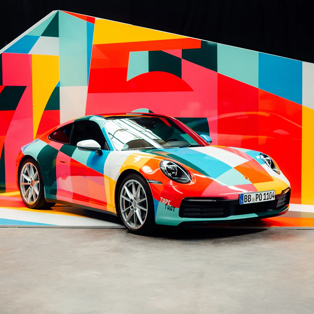 Porsche Art Car — colorful tape art on Porsche 911