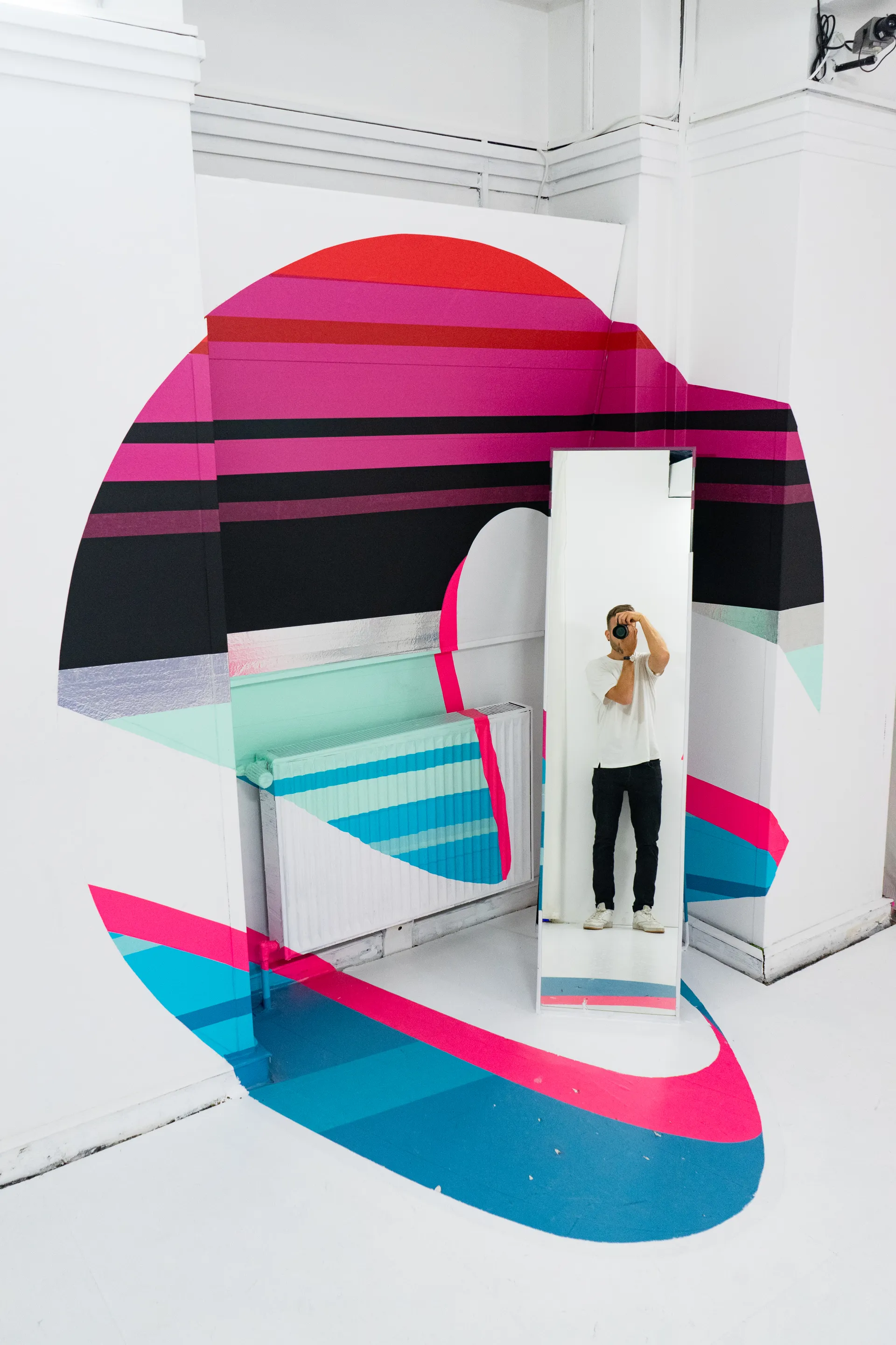 Game Over / Sweetspot — room installation with text and mirrors