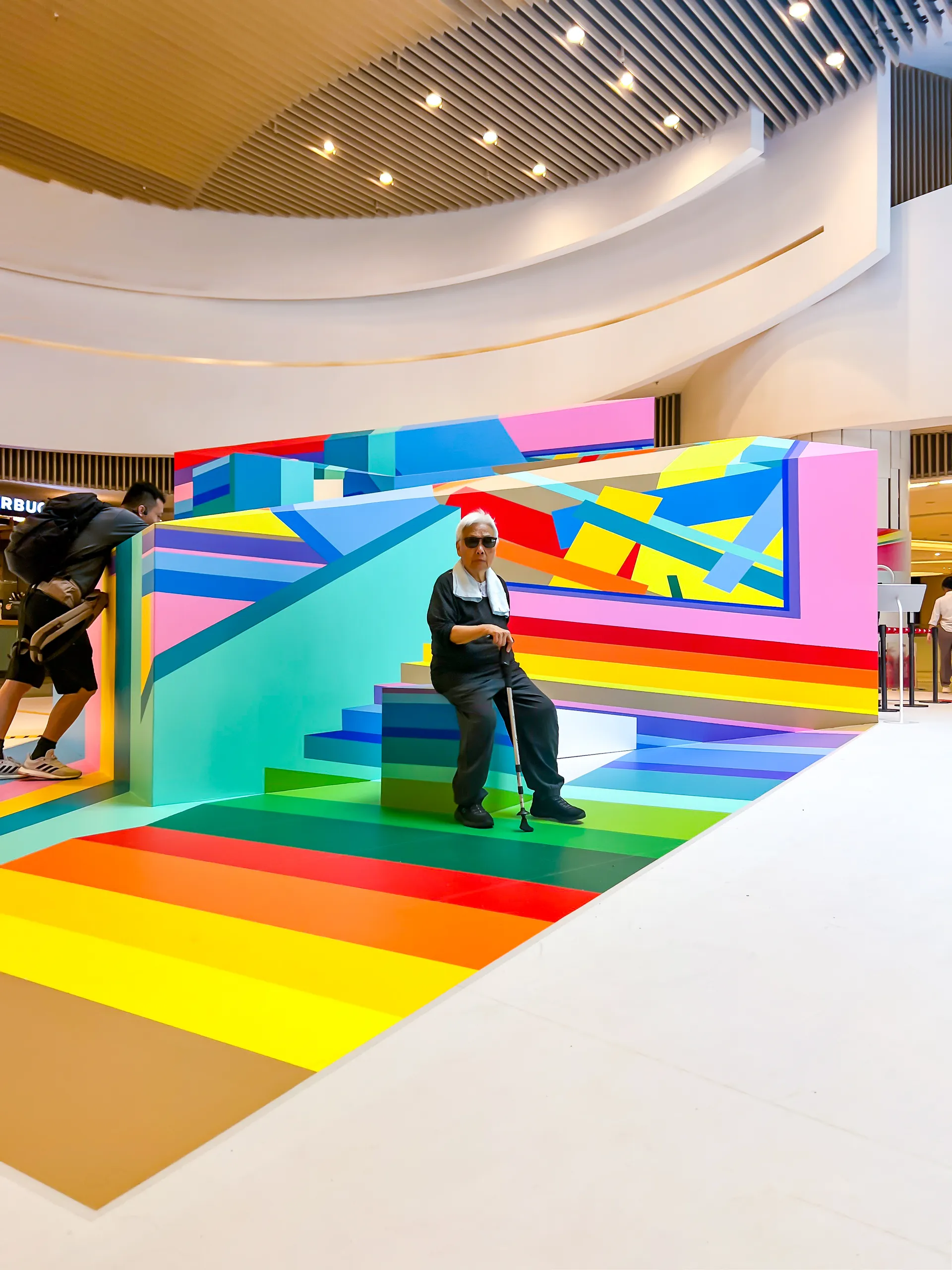 Popcorn Hong Kong — white tape installation in shopping mall