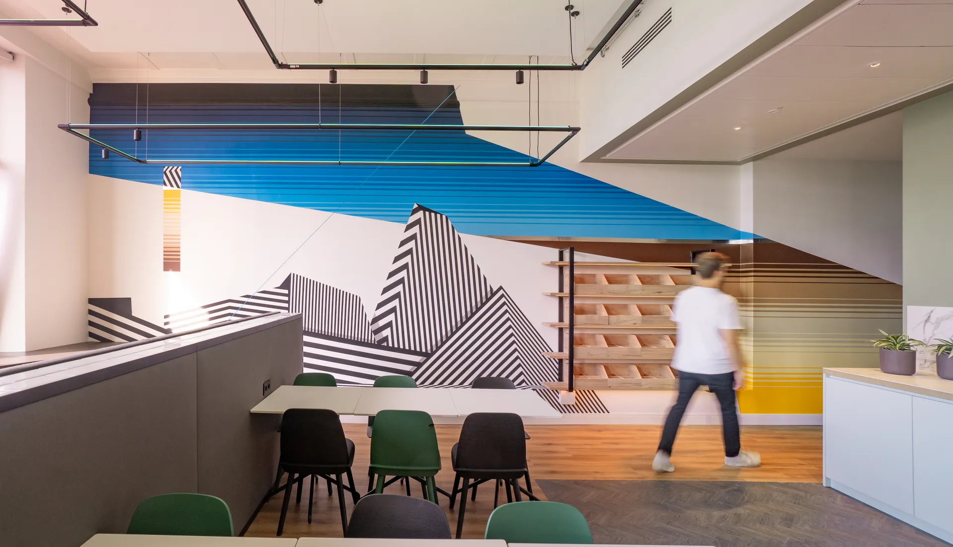 Trade Desk — corporate tape art glass installation