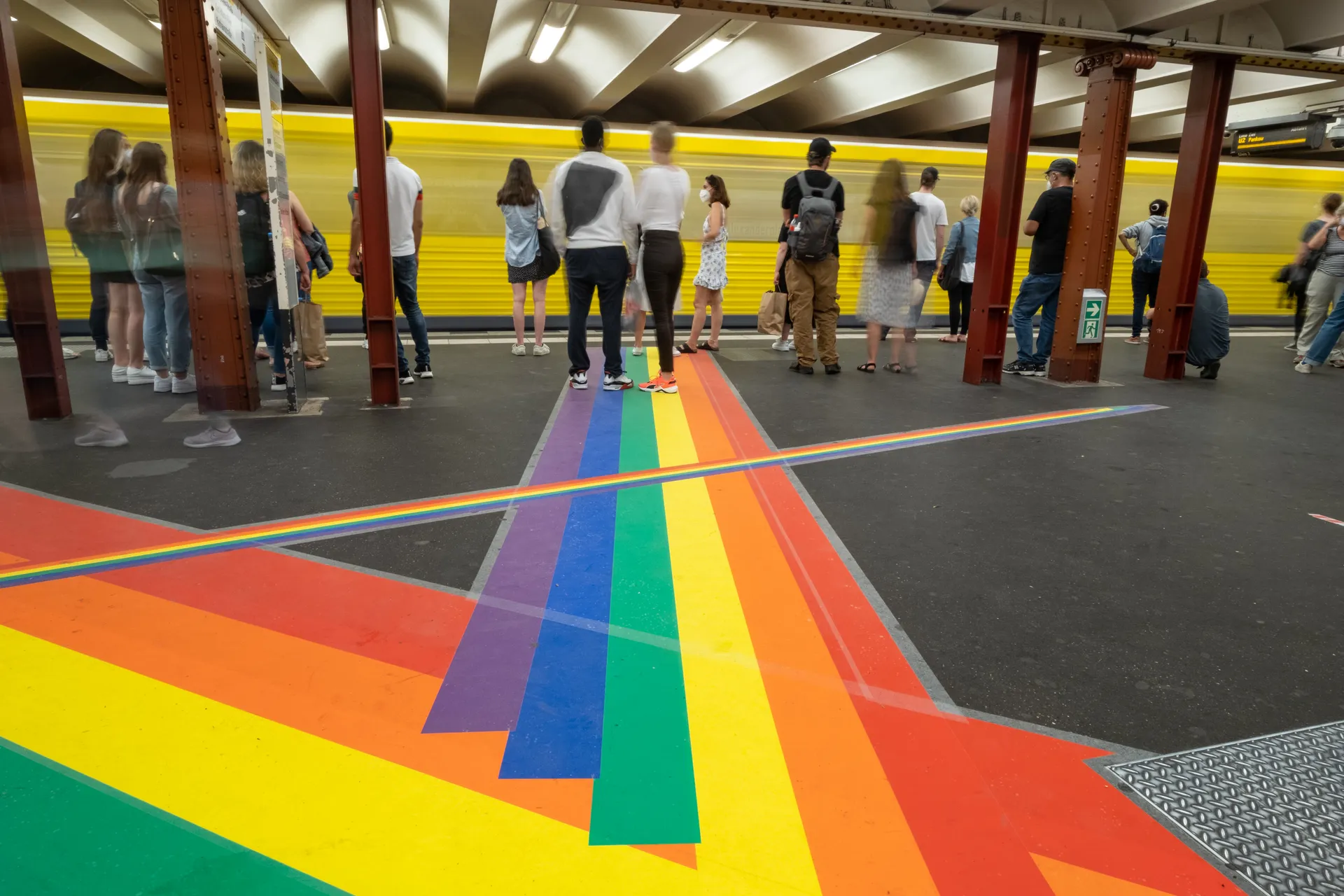 BVG Pride U-Bahn — rainbow tape in Berlin subway station