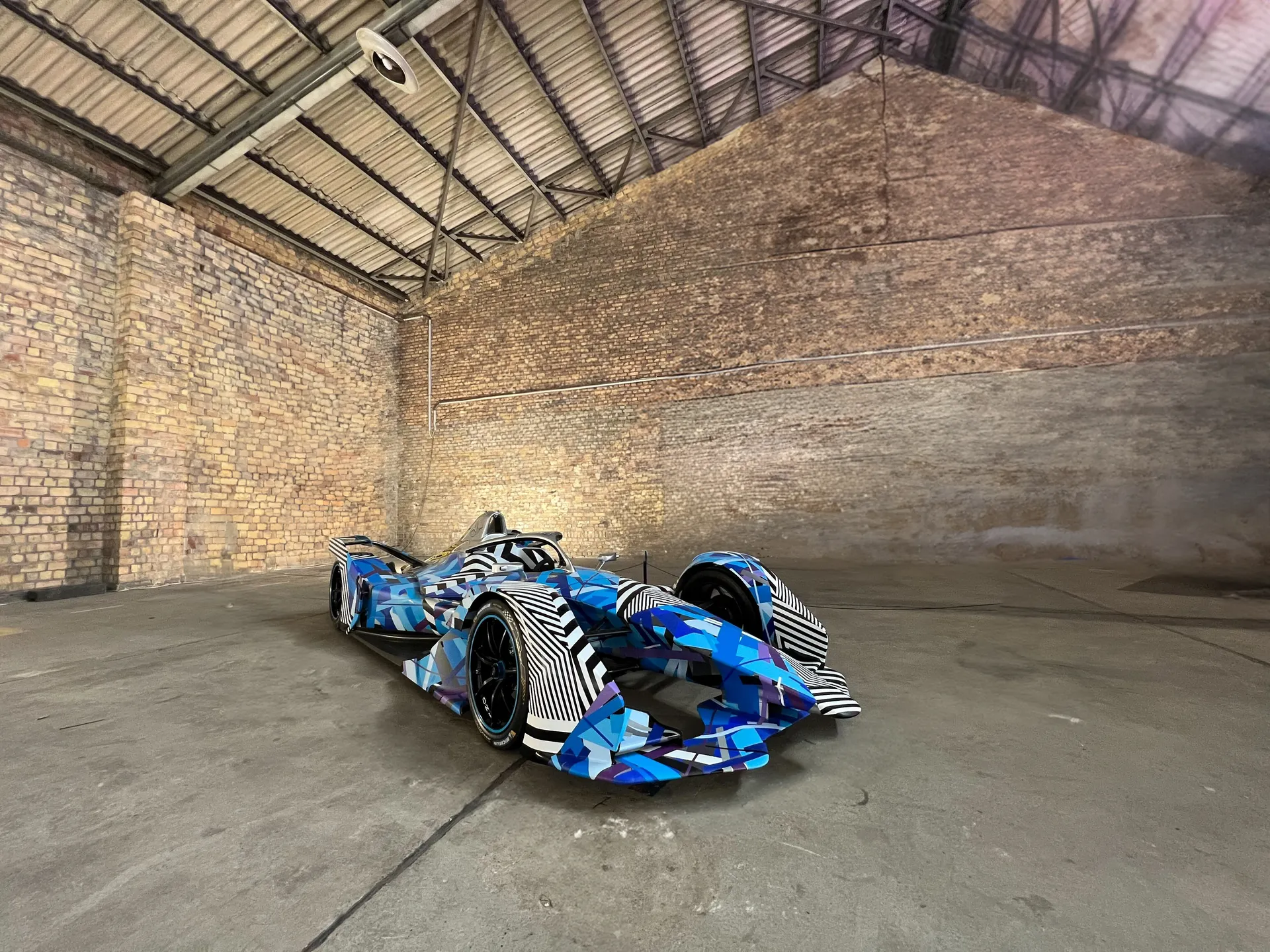 Formula E Art Car — blue tape art race car